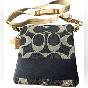 EUC Coach Denim Signature Top Zip Swingpack Crossbody 40758